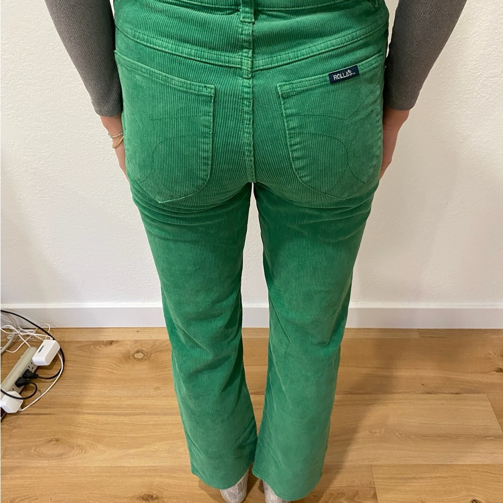 Green Corduroy Women Jeans Rollas
